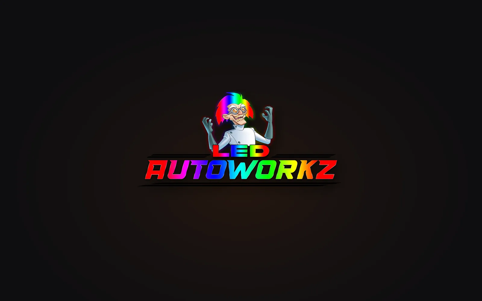 The LED Autoworkz logo I designed, with its mad-scientist character