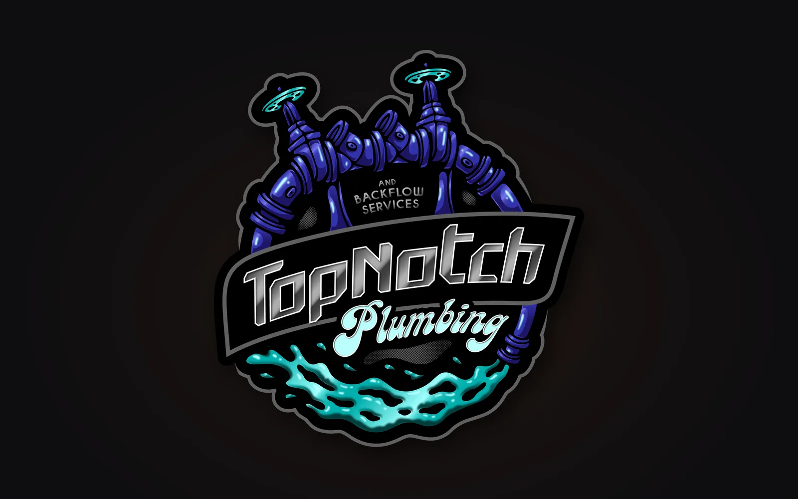 The Top Notch Plumbing logo I designed, on a dark ground
