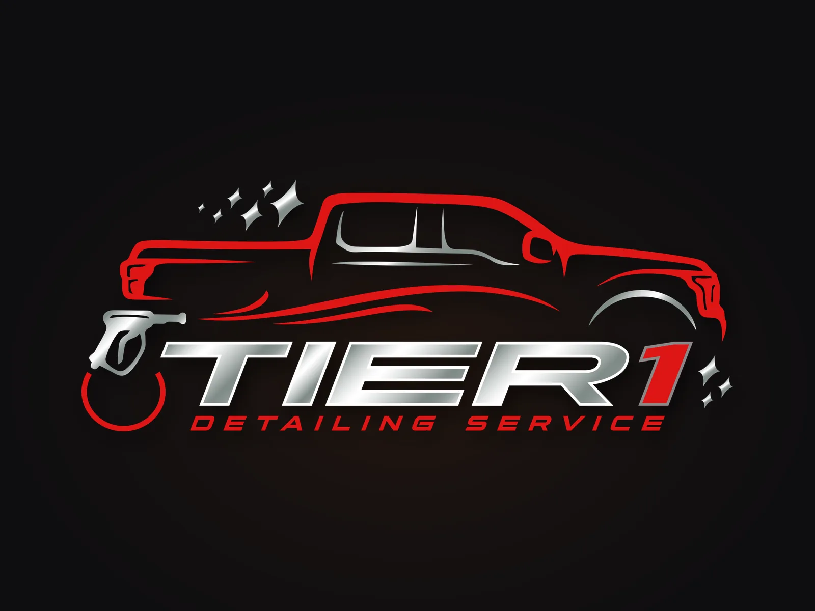 The Tier 1 Detailing Services logo — red truck outline with chrome lettering