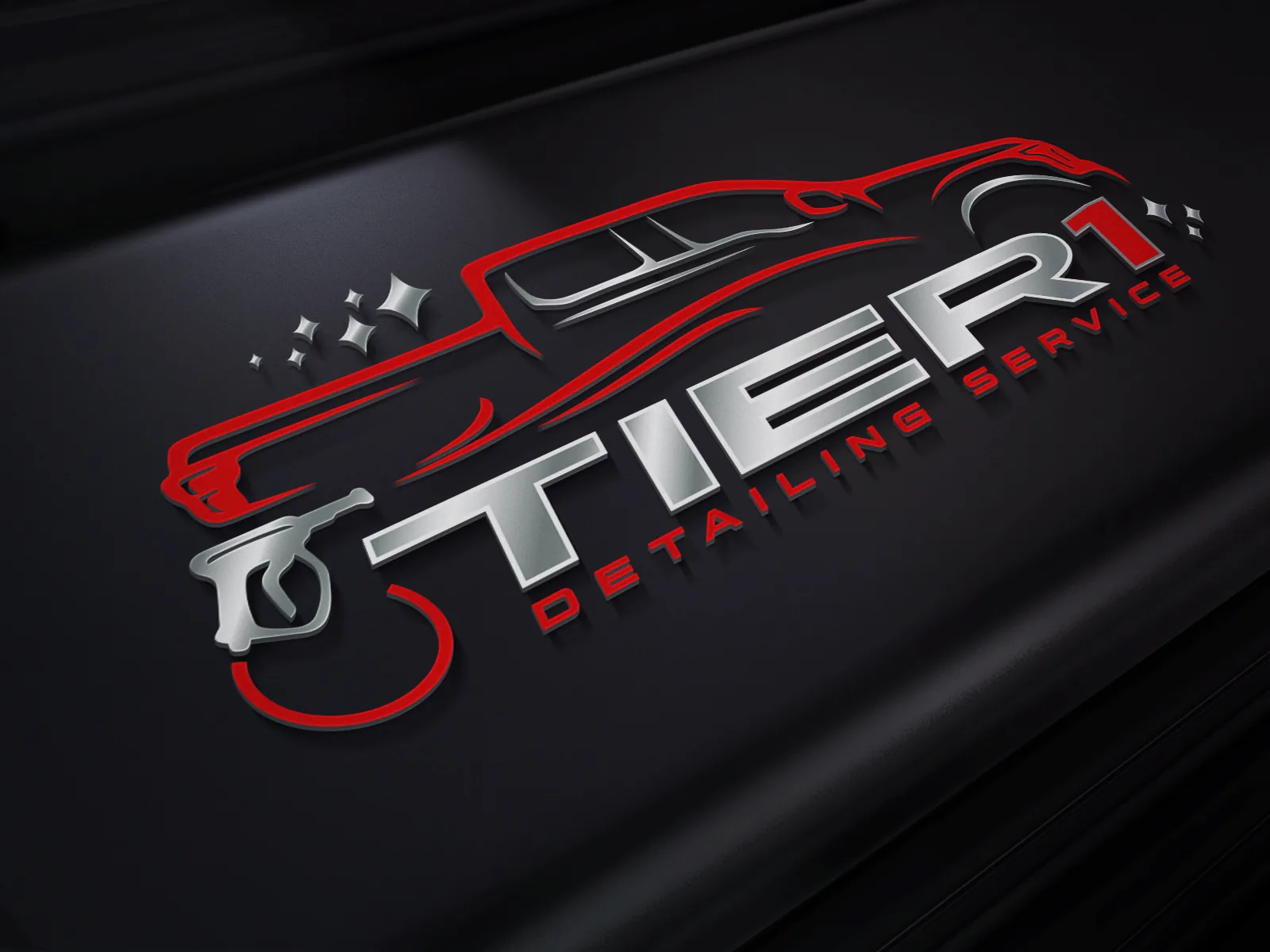 The Tier 1 Detailing 3D logo mid-rotation