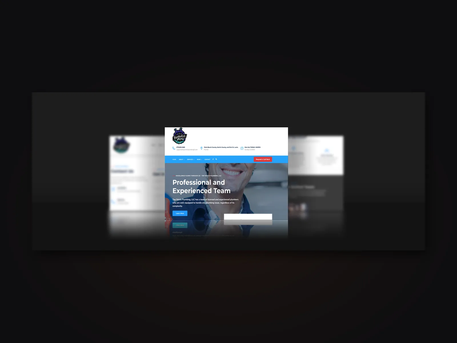 The Top Notch Plumbing website shown in a browser mockup